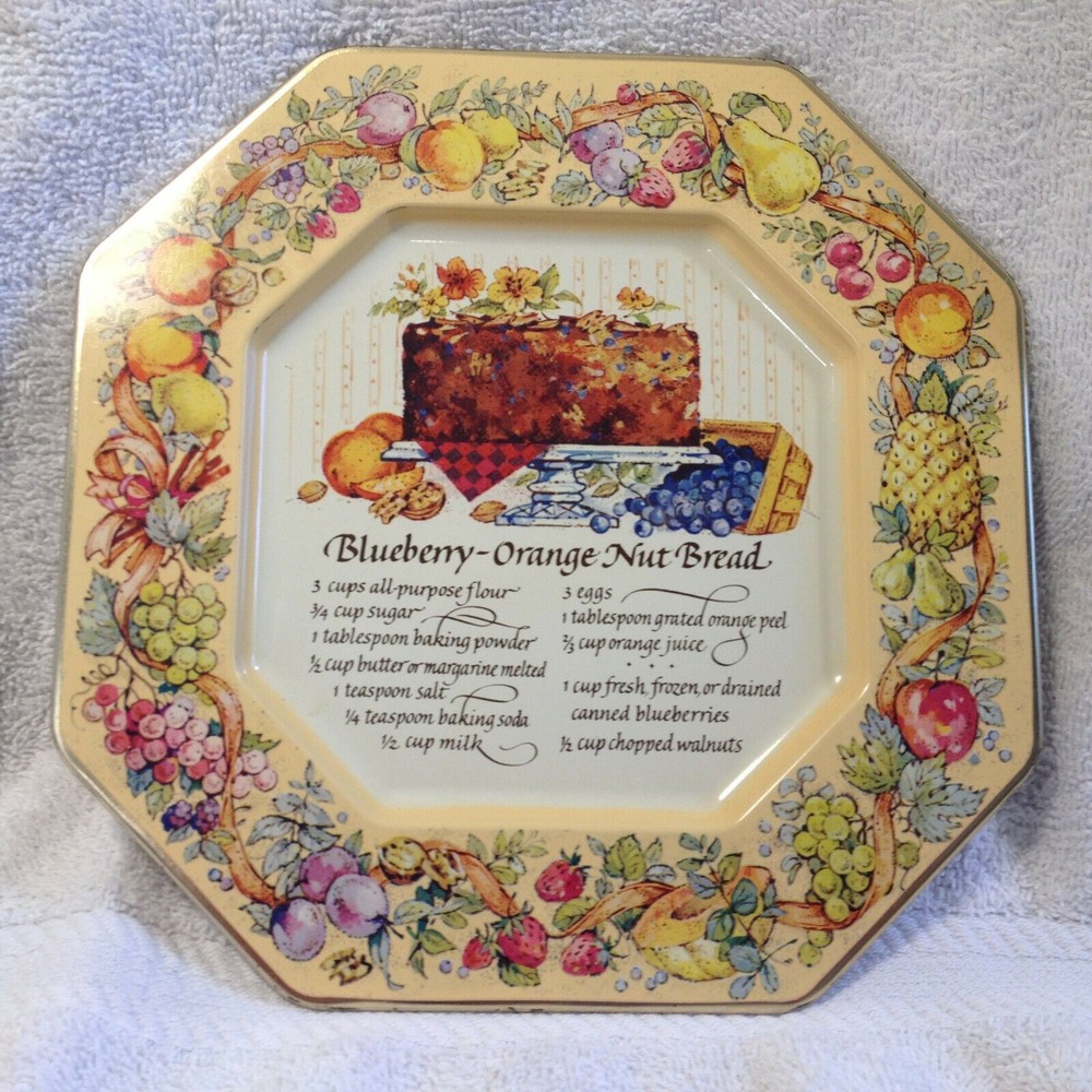 Vintage 1982 Avon Tin Plate Recipe Blueberry-Orange Nut Bread